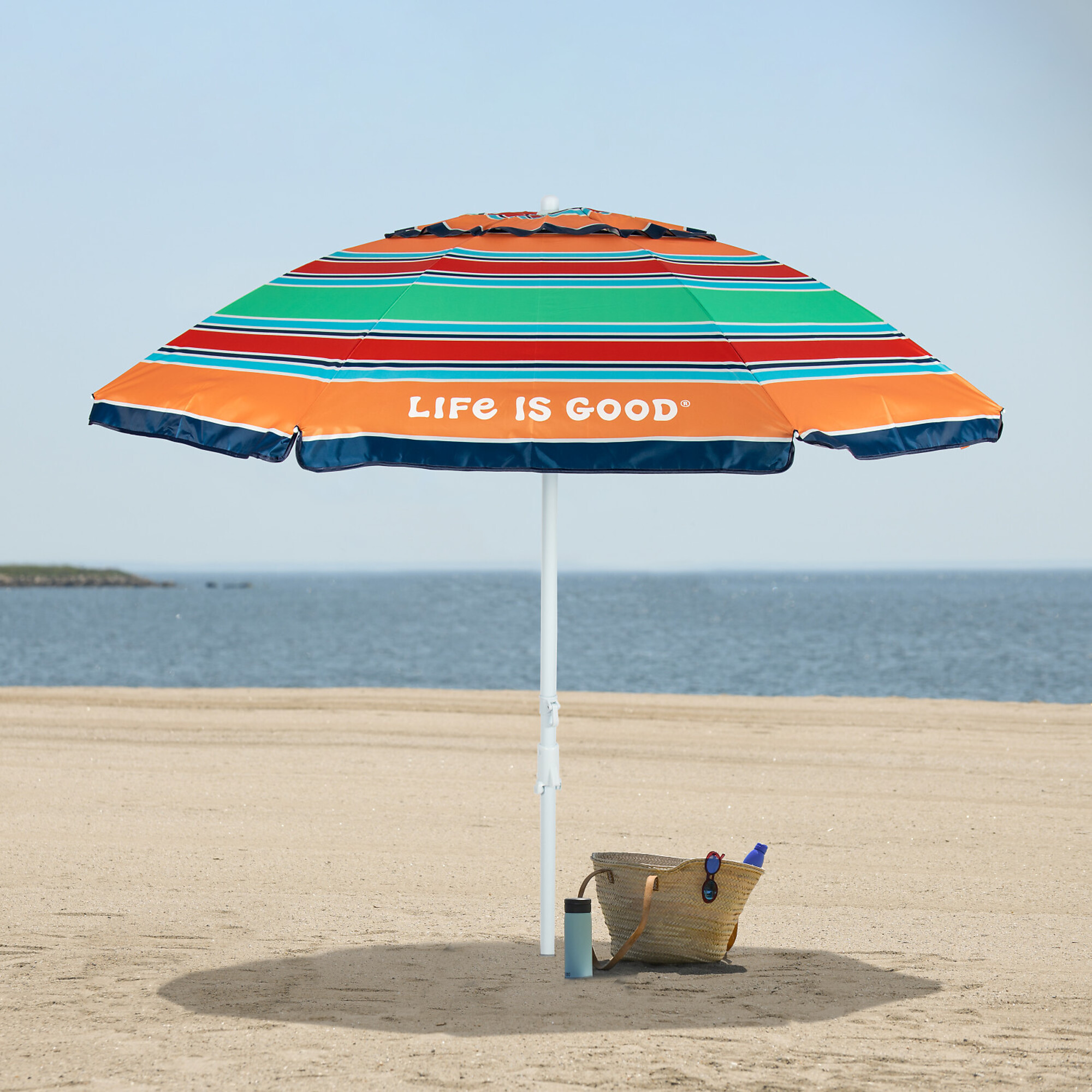 UB77LG-23ALG-1 Life Is Good 7' Upf 50+ Beach Umbrella With Integrated Sand Anchor, Blue